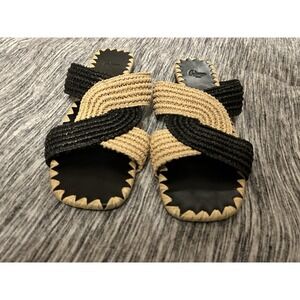 CASTAÑER Prado raffia slide sandals Black/Sand Women's Size 41